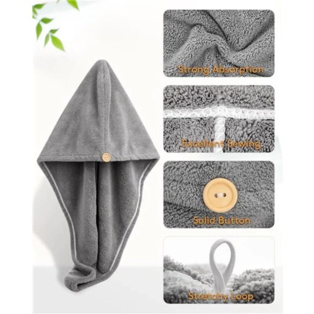 3 Pack Hair Drying Towels, Hair Towel with Button, Super Absorbent